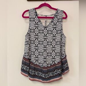 Peoples Project LA: Women's Boho Patterned Sleeveless Top Navy / White, Size M